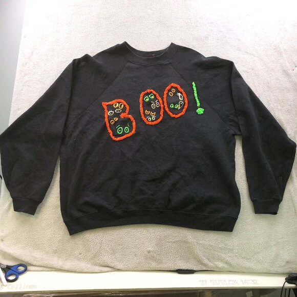 Tultex Womens Sweatshirt Size 2XL Halloween "Boo!" Black Top Crew Neck Casual - Picture 14 of 15